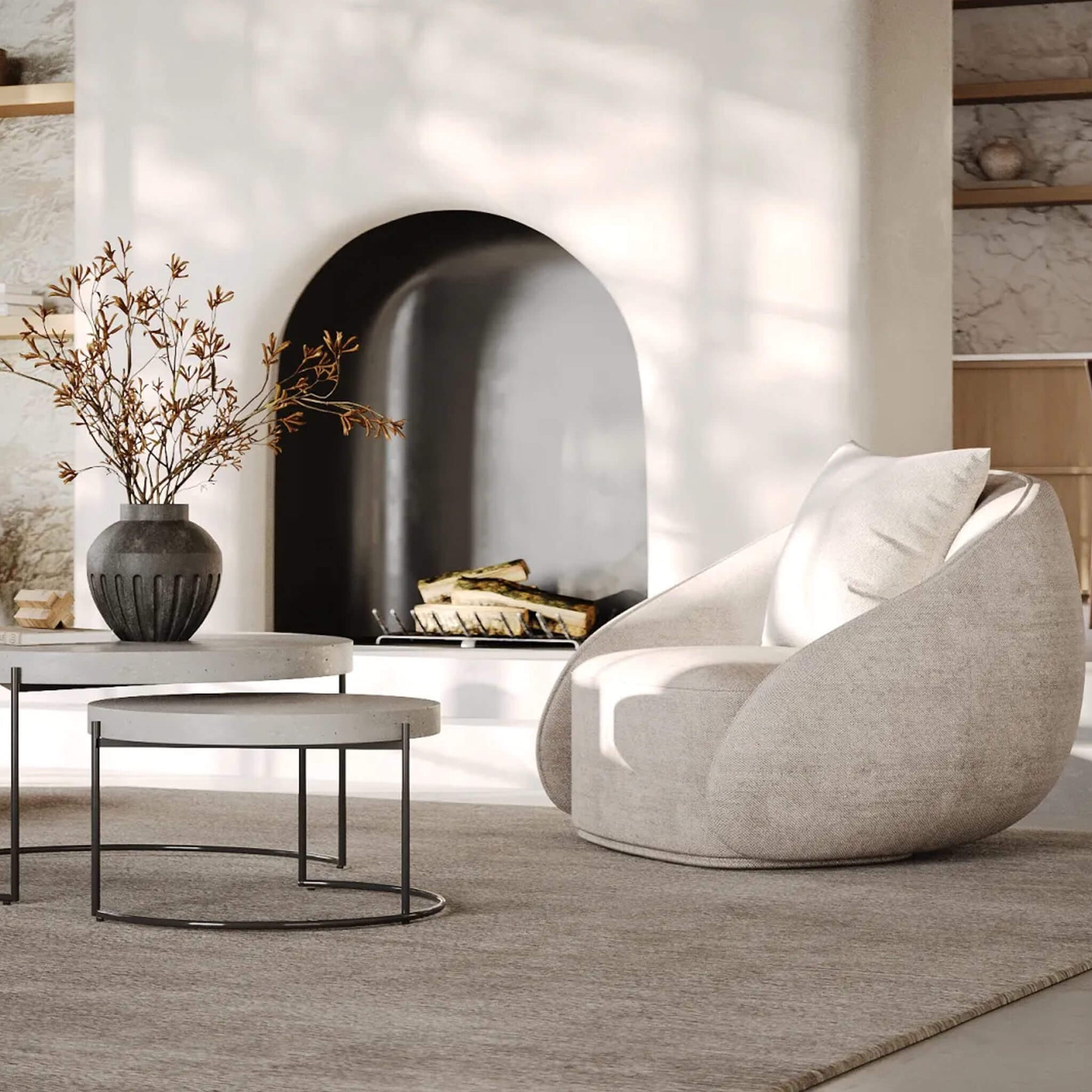 ARIA CONCRETE GRANITE COFFEE TABLE BUNDLE | 2 x COFFEE TABLES | ROUND ...