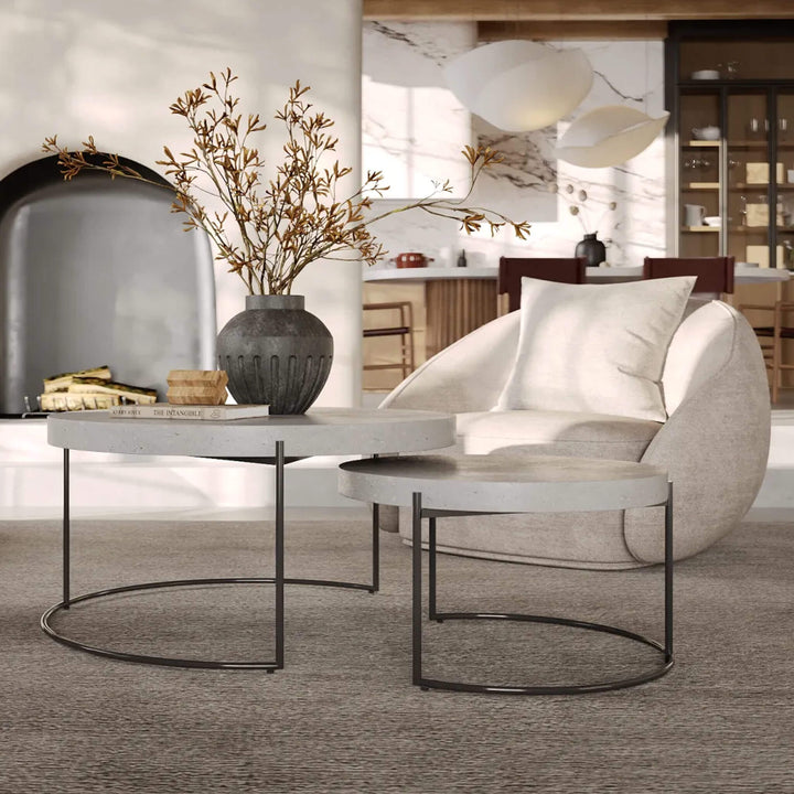 ARIA CONCRETE GRANITE COFFEE TABLE BUNDLE  |  2 x COFFEE TABLES   |  ROUND  |  ZINC ASH