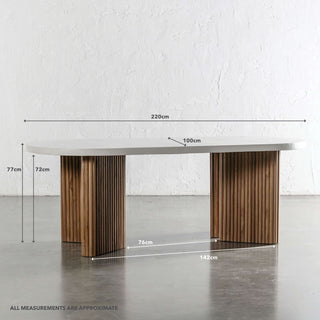 ARIA MONDELLO OVAL DINING TABLE  |  BIANCO CIMENT  |  220CM | Approximate Measurements