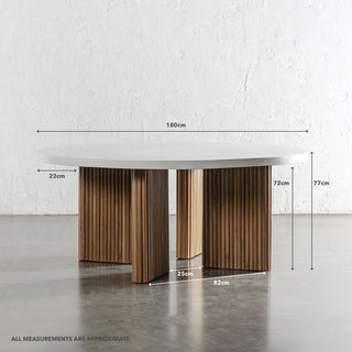 ARIA MONDELLO ROUND DINING TABLE  |  BIANCO CIMENT  |  180CM | Approximate Measurements