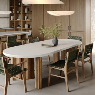 MALAND WOVEN LEATHER DINING CHAIR  |  OLIVE LEATHER