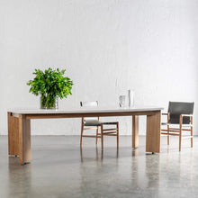 TRIENT LEATHER DINING CHAIR | OLIVE LEAF + BRUSHED TEAK + ARIA NOVENTA DINING TABLE