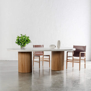 ARIA VITOLO PILLAR OVAL DINING TABLE | BIANCO CIMENT | 220CM