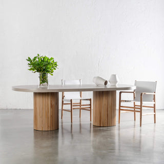 ARIA VITOLO PILLAR OVAL DINING TABLE | SAHARA CIMENT | 220CM