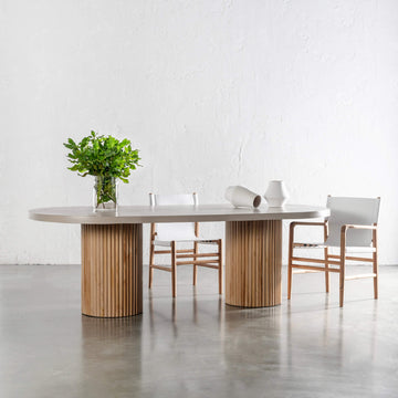 ARIA VITOLO PILLAR OVAL DINING TABLE | SAHARA CIMENT | 220CM