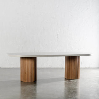 ARIA VITOLO PILLAR OVAL DINING TABLE  |  260CM + 300CM  |  BIANCO CIMENT