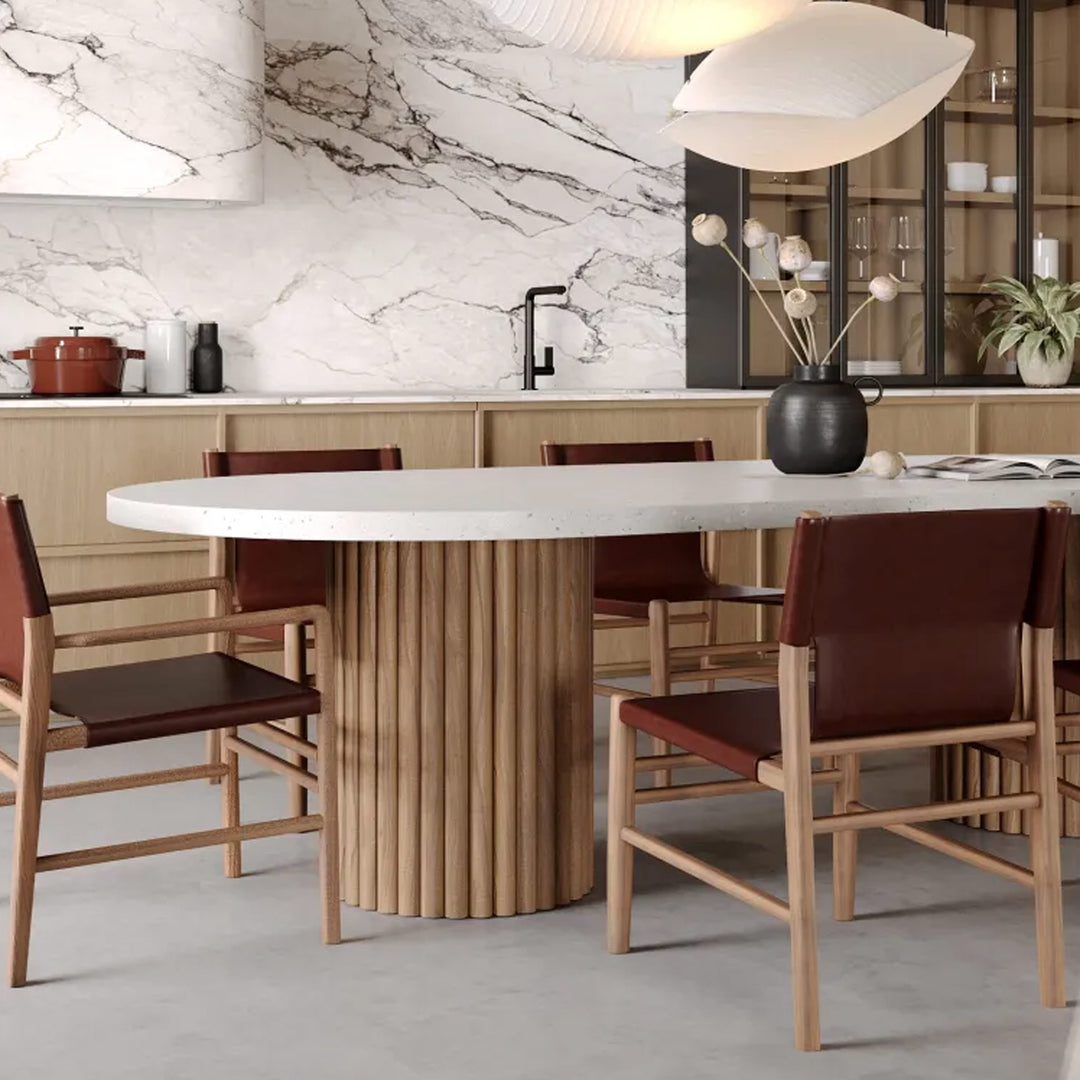 ARIA VITOLO PILLAR OVAL DINING TABLE  |  260CM + 300CM  |  SAHARA CIMENT