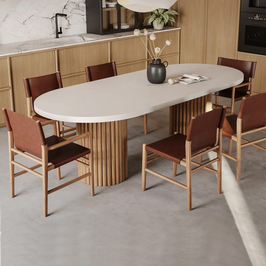 ARIA VITOLO PILLAR OVAL DINING TABLE  |  260CM + 300CM  |  SAHARA CIMENT