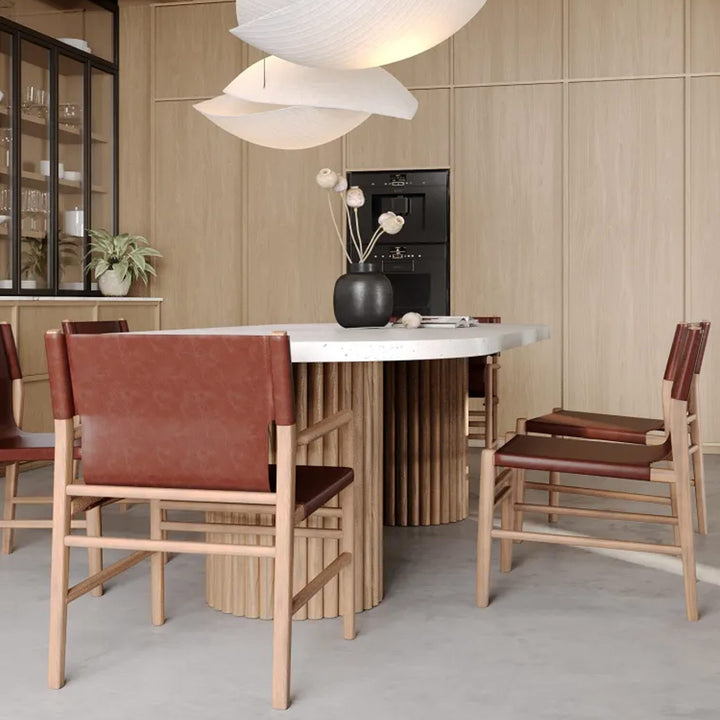 TRIENT LEATHER CARVER CHAIR | NUTMEG HUSK + BRUSHED TEAK