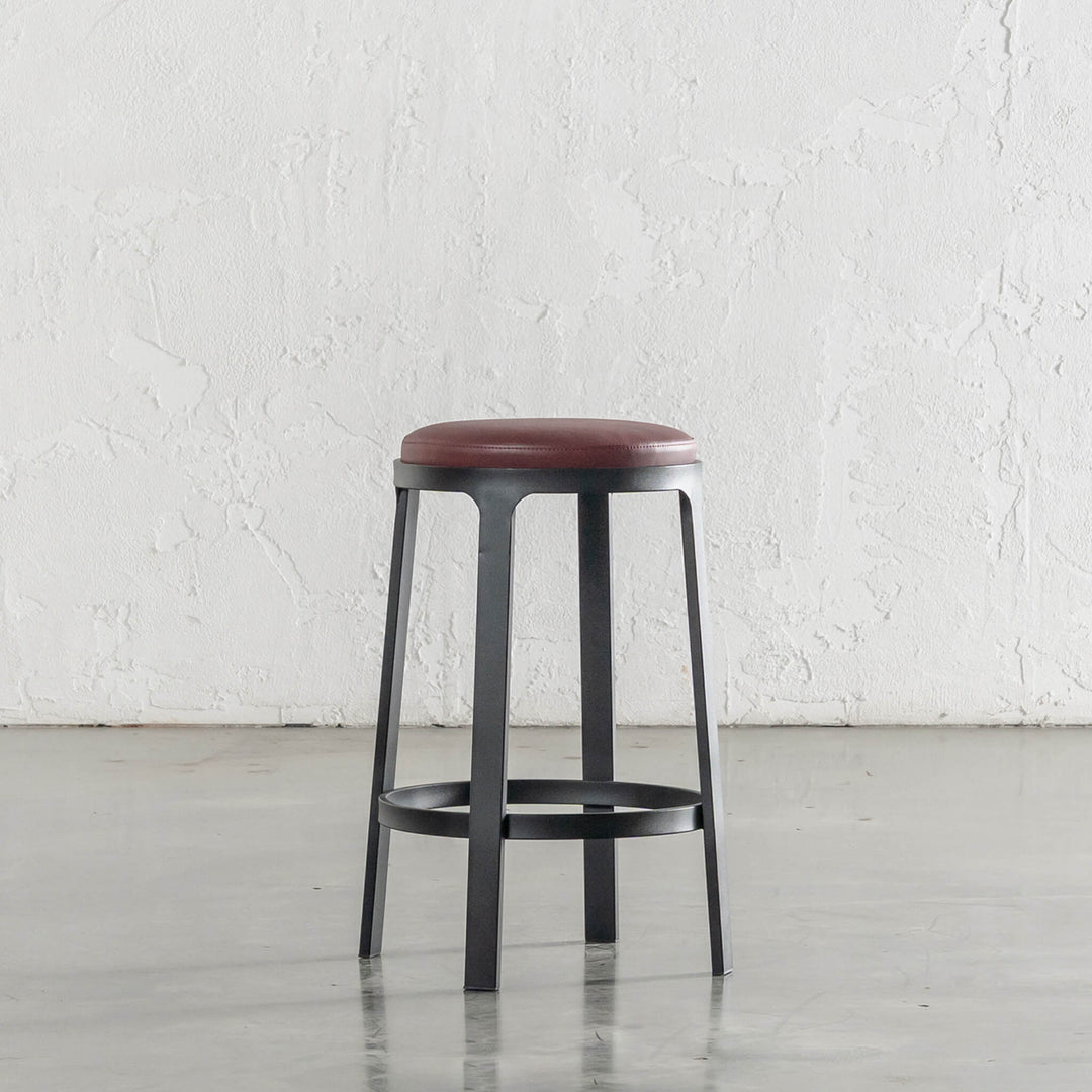 ARNHEM COUNTER STOOL  |  BURNISHED CURRANT VEGAN LEATHER