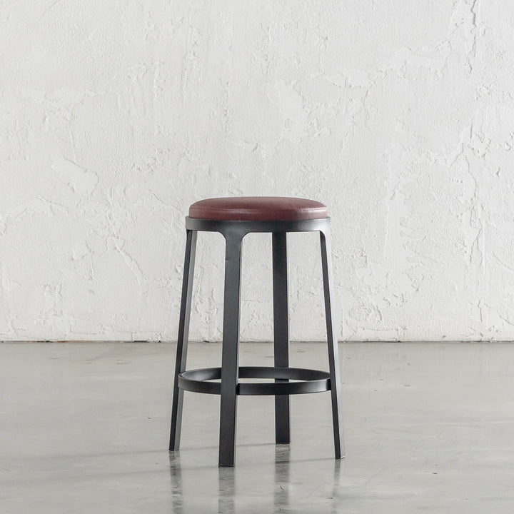 ARNHEM COUNTER STOOL  |  BURNISHED CURRANT VEGAN LEATHER