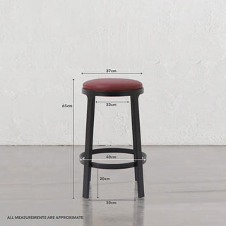 ARNHEM COUNTER STOOL   |  BURNISHED CURRANT VEGAN LEATHER | MEASUREMENTS