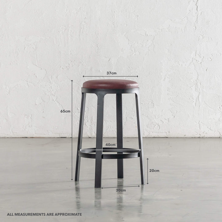 ARNHEM COUNTER STOOL  |  BURNISHED CURRANT VEGAN LEATHER | MEASUREMENTS