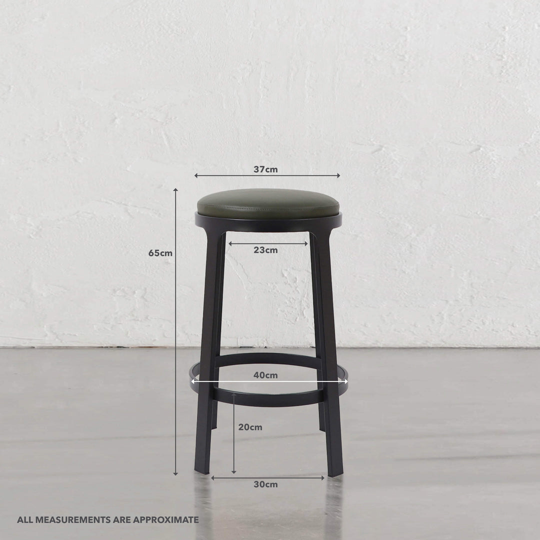 ARNHEM COUNTER STOOL  |  BUNDLE + SAVE  |  MEDITERRANEAN DEEP OLIVE VEGAN LEATHER | MEASUREMENTS