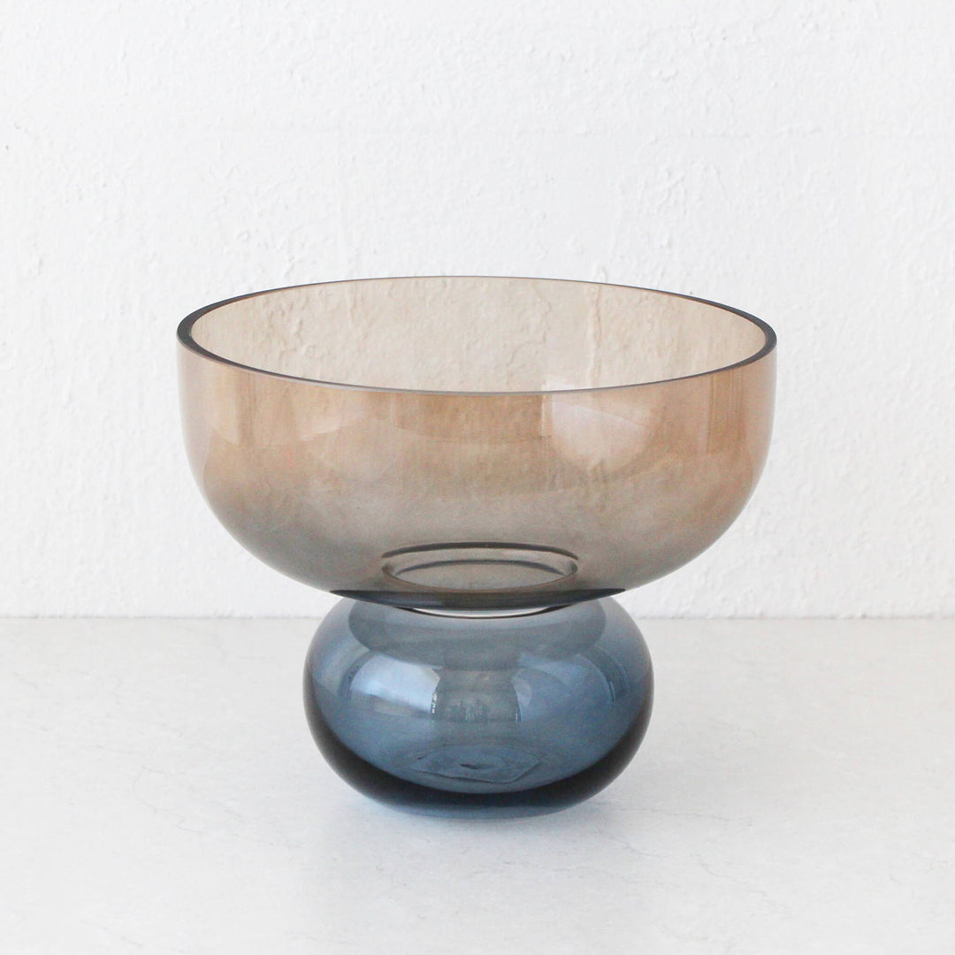 ASTA FOOTED GLASS BOWL  |  NAVY + TAN GLASS