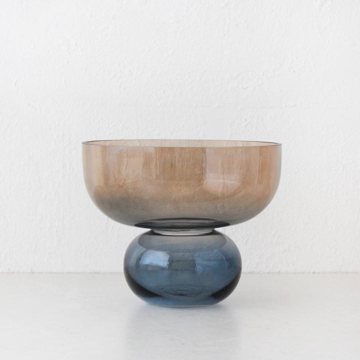 ASTA FOOTED GLASS BOWL  |  NAVY + TAN GLASS