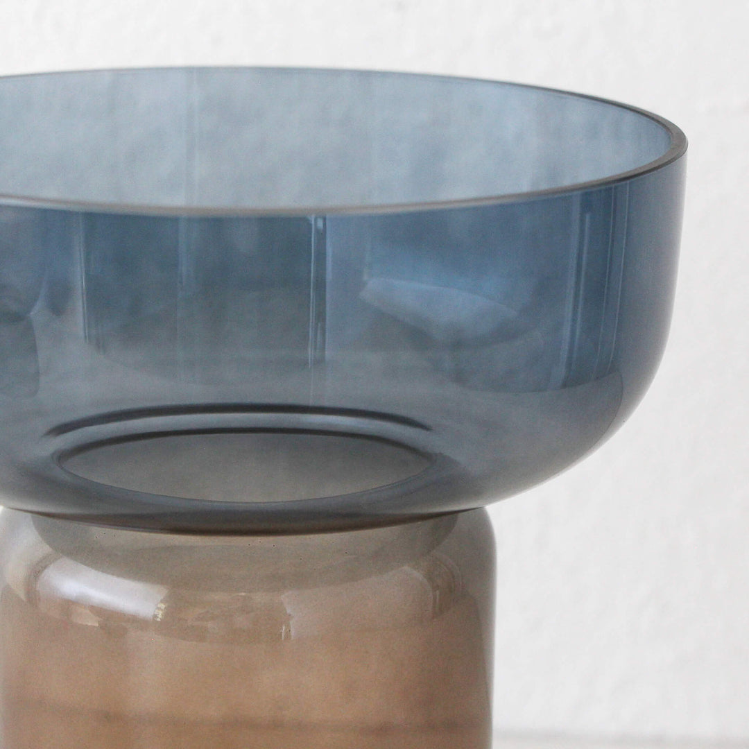 ASTA FOOTED GLASS VASE  |  NAVY + TAN GLASS