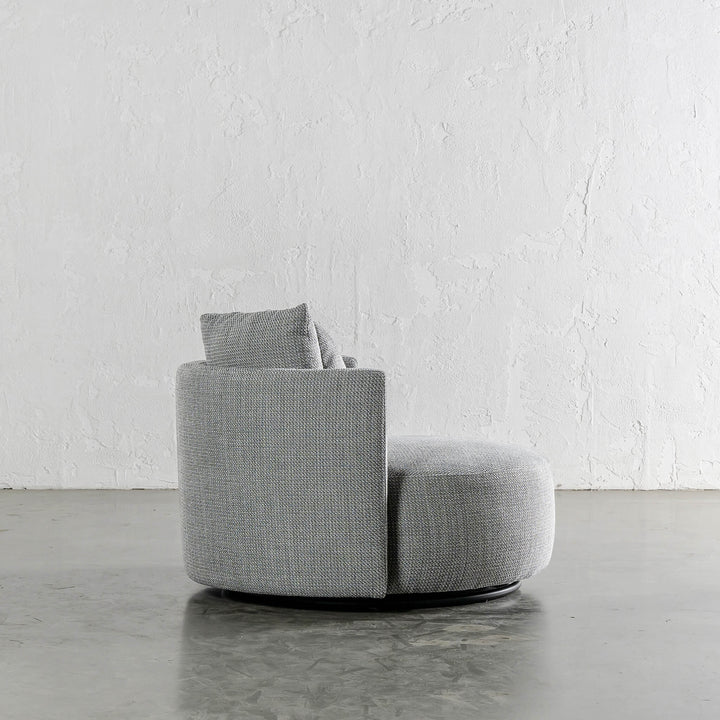 ACHERY XL CURVED ARMCHAIR  |  PEPPER HAZE WEAVE SIDE VIEW