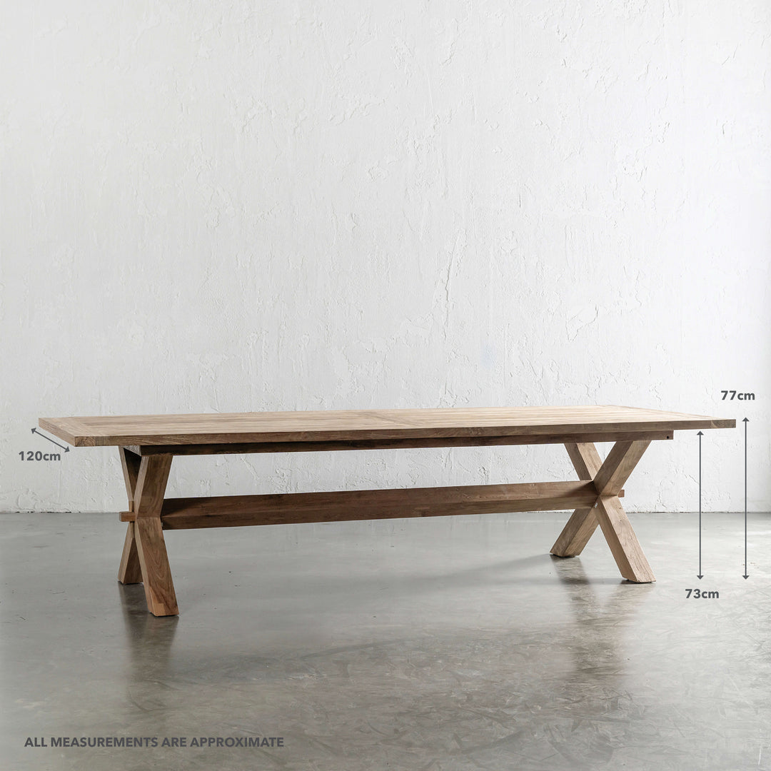 ADRIATIC SLATTED CROSS LEG OUTDOOR DINING TABLE | 260CM + 300CM | MEASUREMENTS