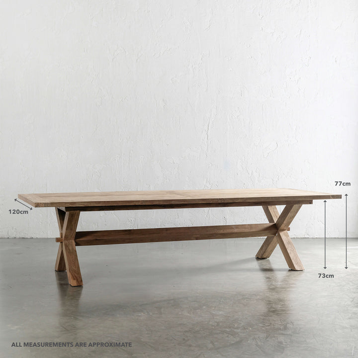 ADRIATIC SLATTED CROSS LEG OUTDOOR DINING TABLE | 260CM + 300CM | MEASUREMENTS