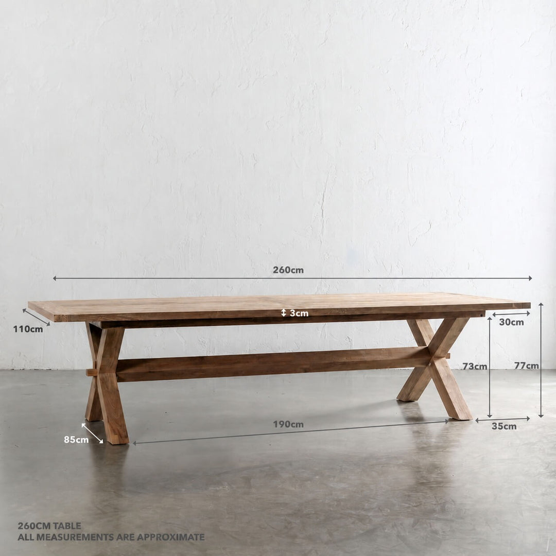 ADRIATIC SLATTED CROSS LEG OUTDOOR DINING TABLE  |  260CM measurements