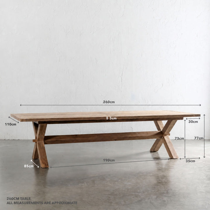 ADRIATIC SLATTED CROSS LEG OUTDOOR DINING TABLE  |  260CM measurements