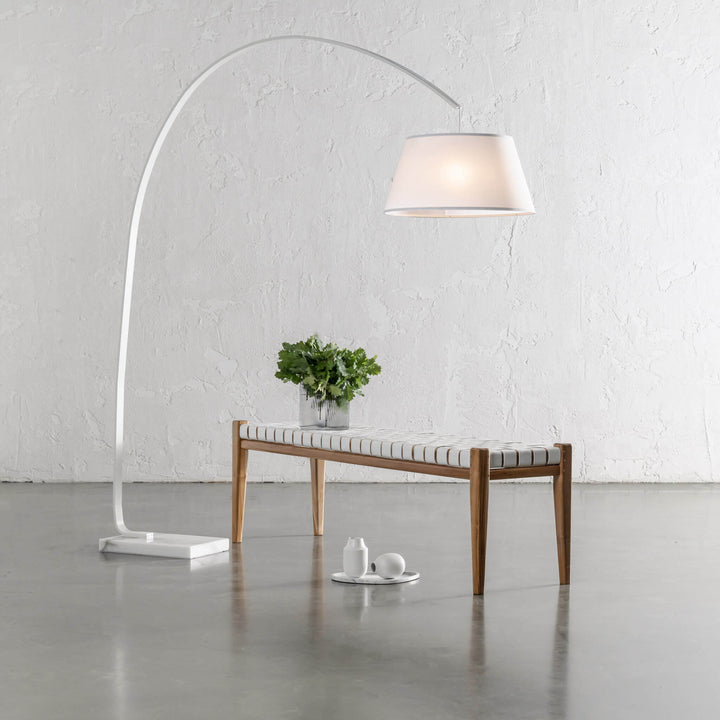 ARC EIGHTY CURVE FLOOR LAMP  |  WHITE + WHITE MARBLE BASE