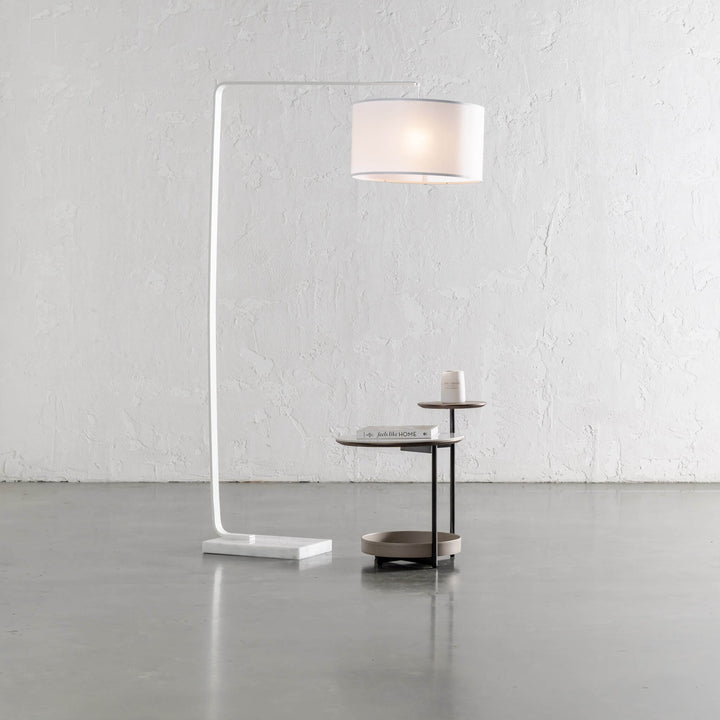 ARC NINETY SQUARE FLOOR LAMP  |  WHITE + WHITE MARBLE BASE