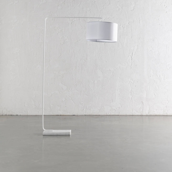 ARC NINETY SQUARE FLOOR LAMP  |  WHITE + WHITE MARBLE BASE