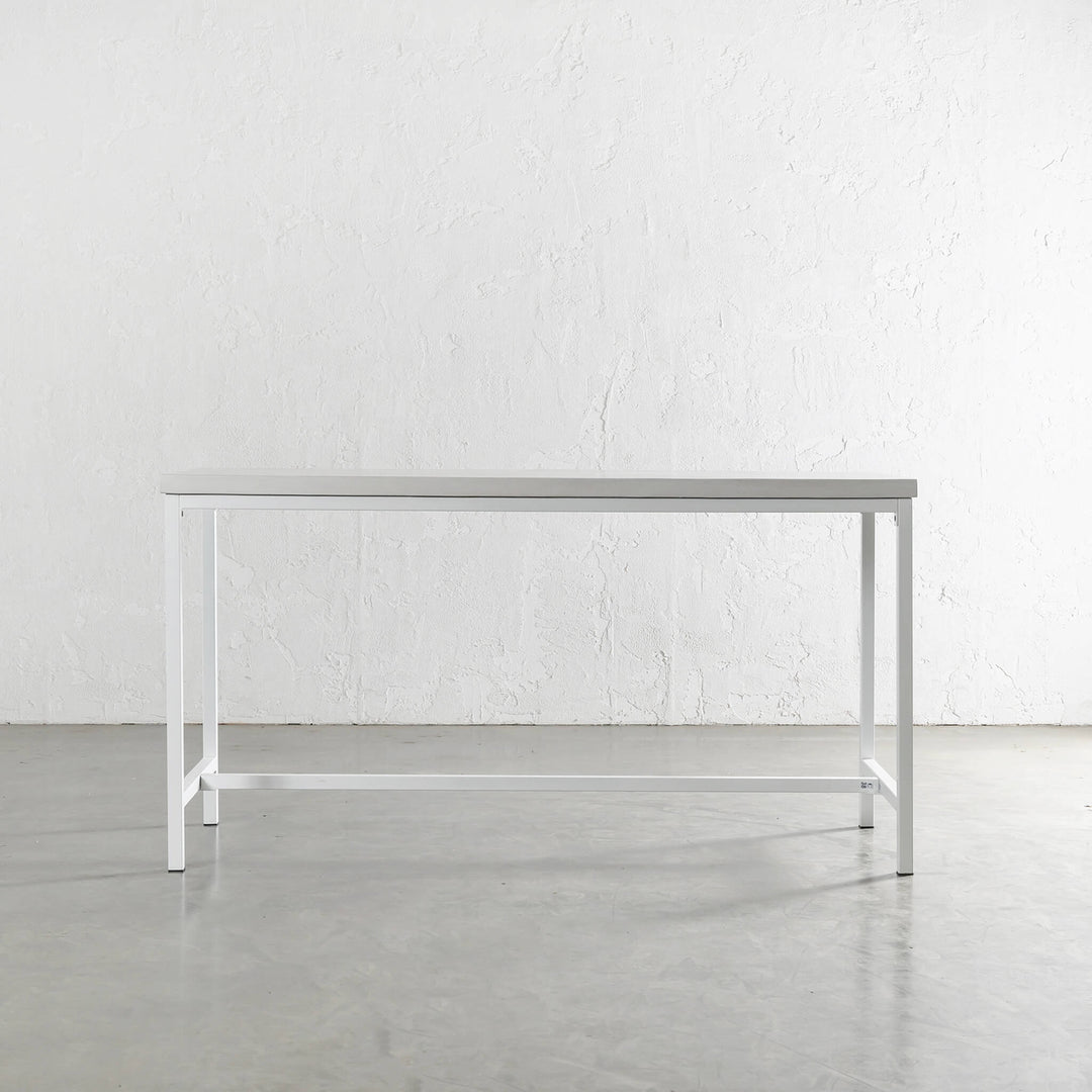 ARIA CONCRETE GRANITE BAR TABLE UNSTYLED | 200CM | BIANCO CIMENT + WHITE FRAME