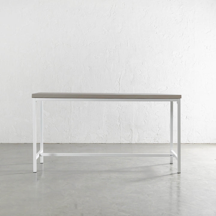 ARIA CONCRETE GRANITE BAR TABLE | 200CM | SAHARA CIMENT + WHITE FRAME 