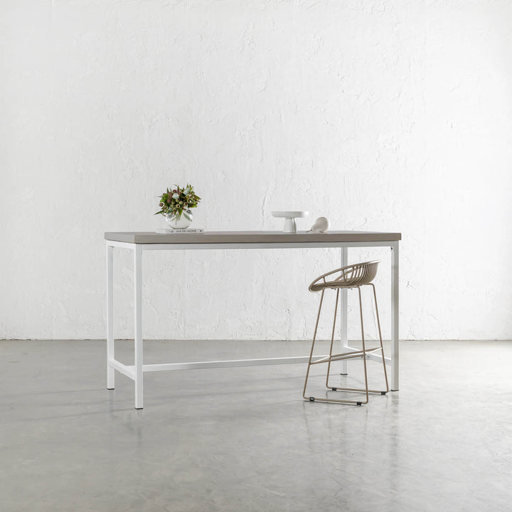 ARIA CONCRETE GRANITE BAR TABLE | 150CM | SAHARA CIMENT + WHITE FRAME