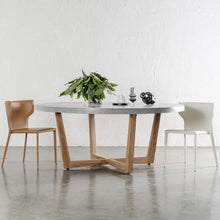 CAYDEN MID CENTURY VEGAN LEATHER DINING CHAIR  |  LIMED WHITE + ARIA ROUND DINING TABLE