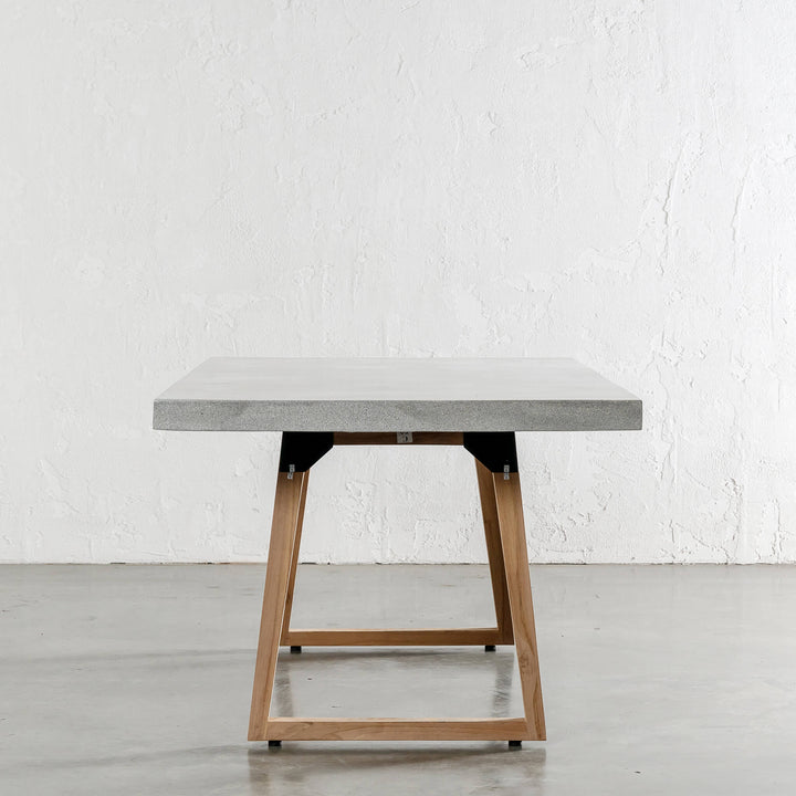 ARIA GRANITE CONCRETE DINING TABLE + SCANDI LEG  |  ZINC ASH  |  END VIEW