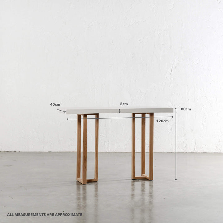 ARIA HALMSTAD HALL TABLE | BIANCO CIMENT + TEAK LEGS | 120CM