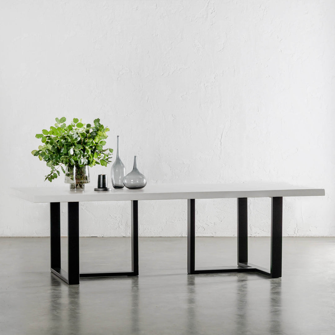 ARIA HALMSTAD DINING TABLE  |  BIANCO CIMENT + BLACK IRON LEGS  |  260CM