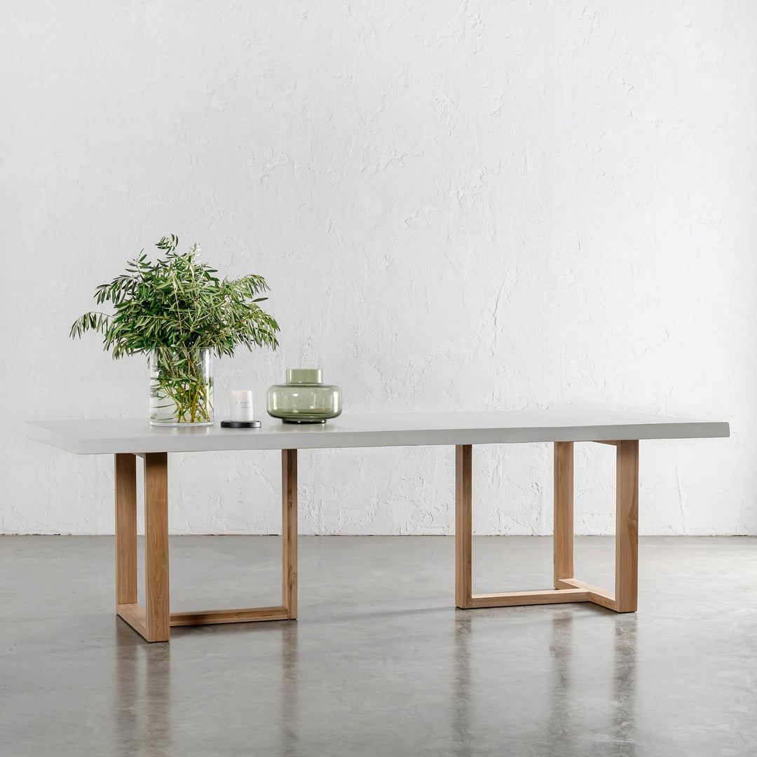 ARIA HALMSTAD DINING TABLE  |  BIANCO CIMENT + TEAK LEGS  |  260CM