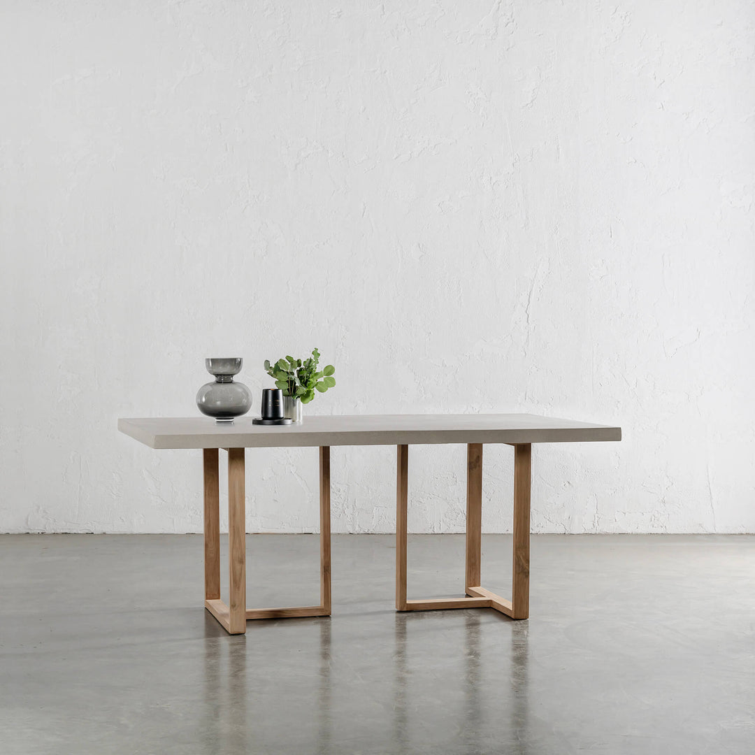 ARIA HALMSTAD DINING TABLE  |  SAHARA CIMENT + TEAK LEGS  |  180CM