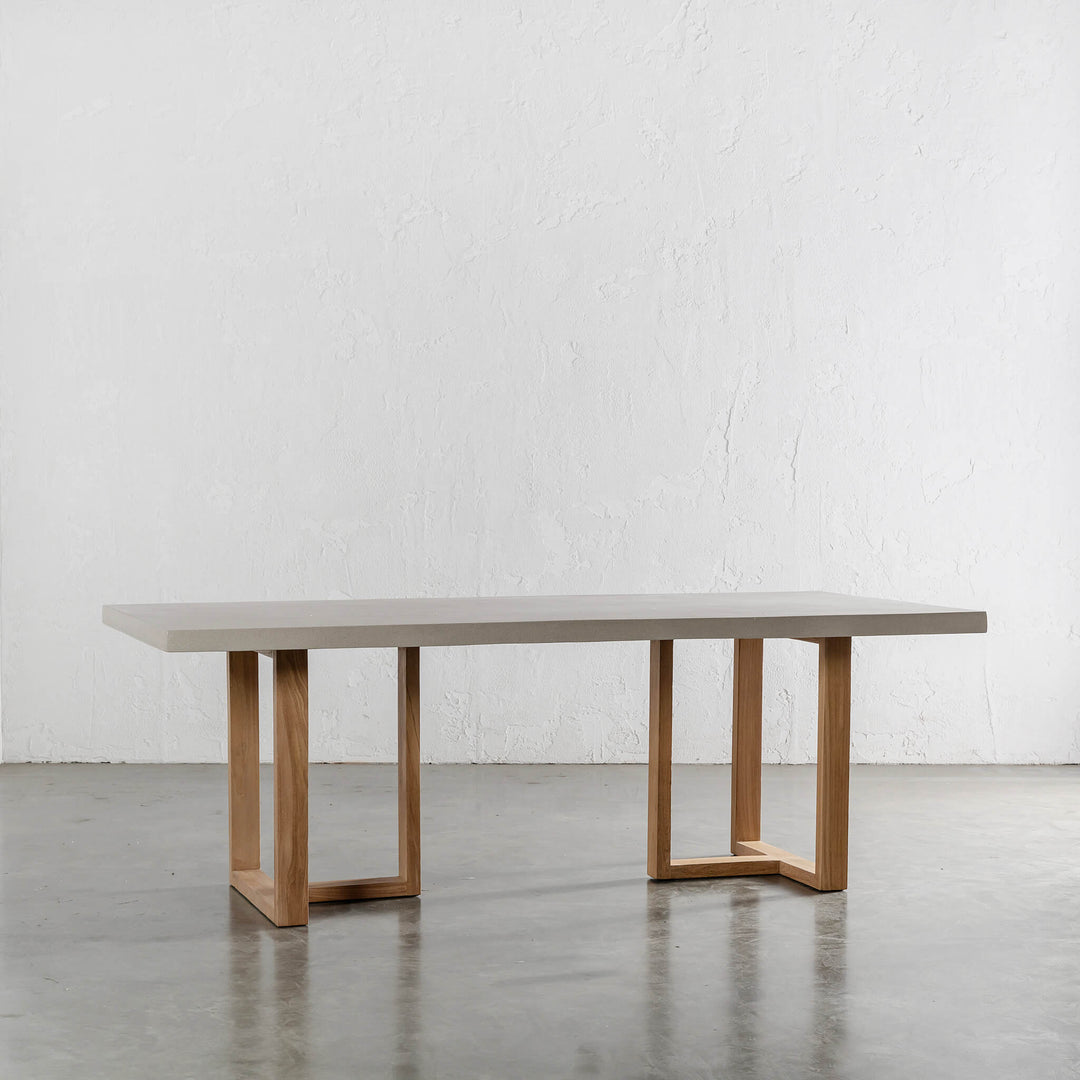 ARIA HALMSTAD DINING TABLE  |  SAHARA CIMENT + TEAK LEGS UNSTYLED