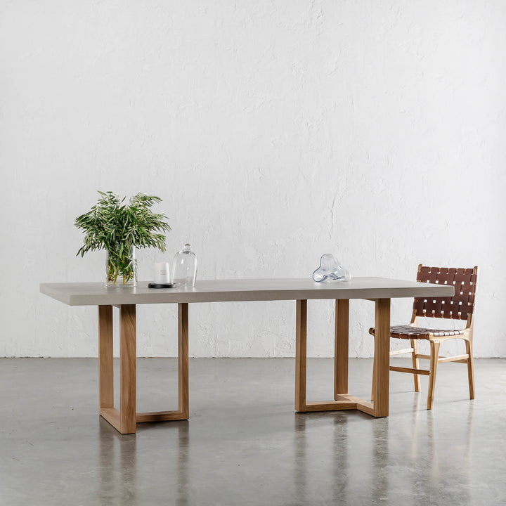 MALAND WOVEN LEATHER DINING CHAIR  |  TAN LEATHER HIDE + ARIA HALMSTAD DINING TABLE