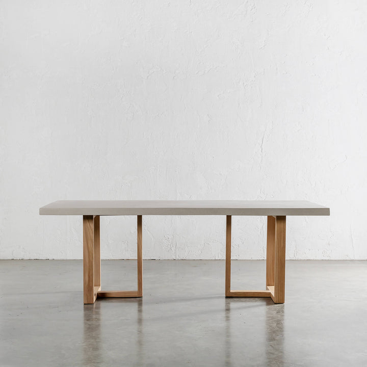 ARIA HALMSTAD DINING TABLE  |  SAHARA CIMENT + TEAK LEGS UNSTYLED