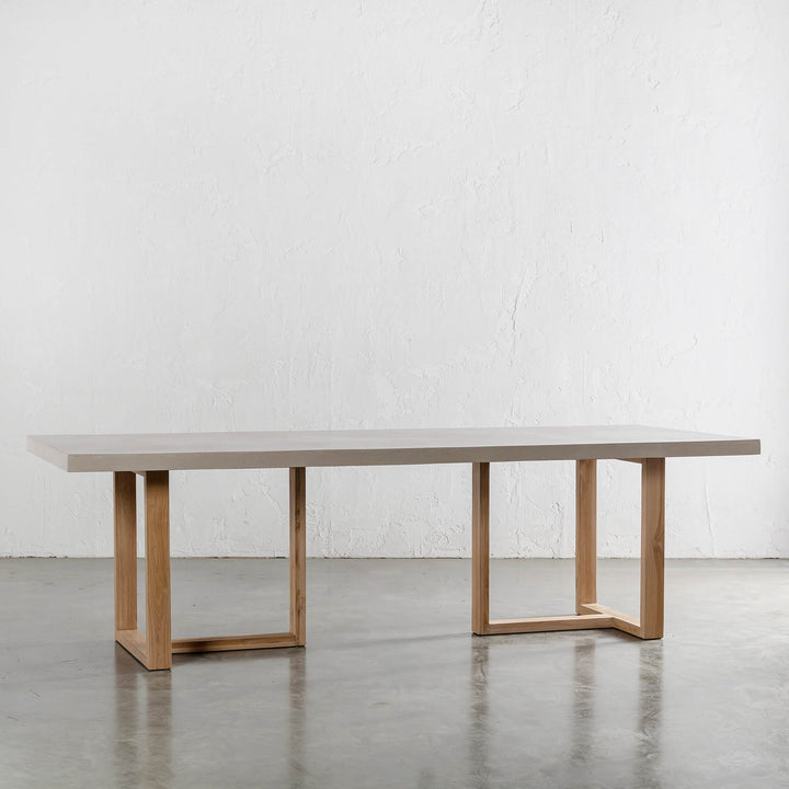 ARIA HALMSTAD DINING TABLE  |  SAHARA CIMENT + TEAK LEGS  UNSTYLED