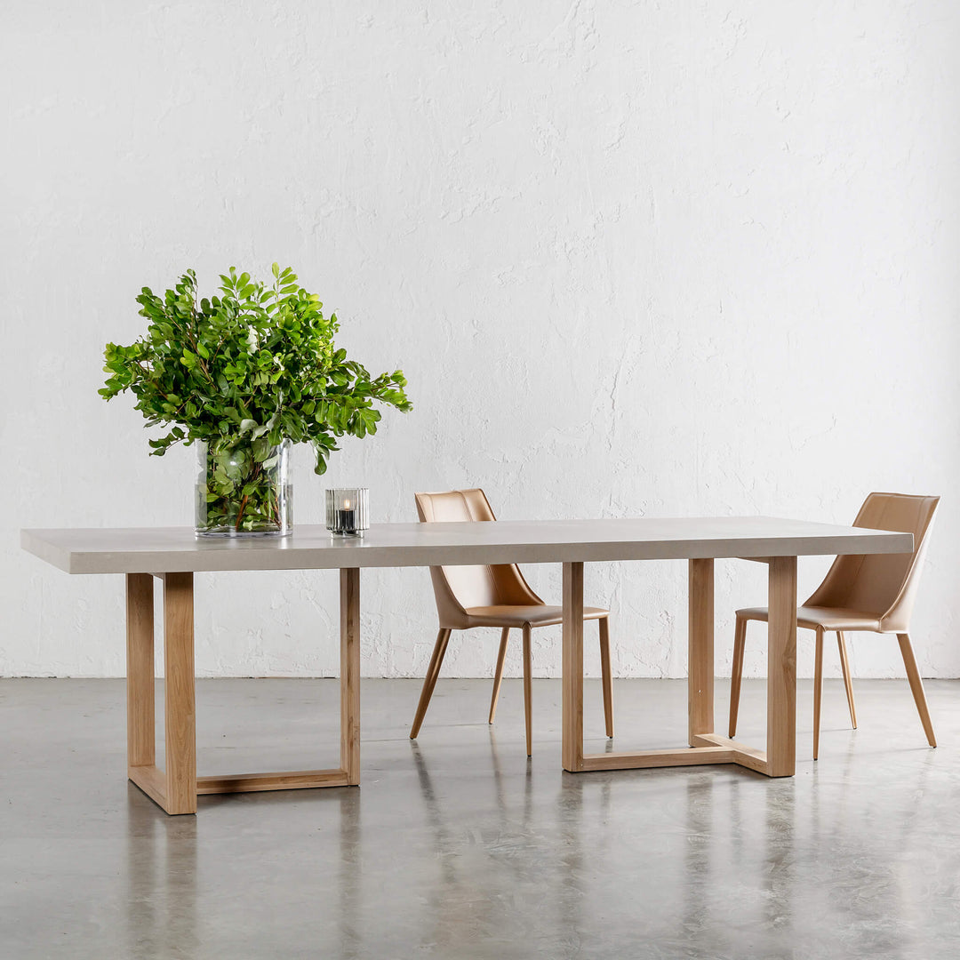 ARIA HALMSTAD DINING TABLE  |  SAHARA CIMENT + TEAK LEGS  |  260CM