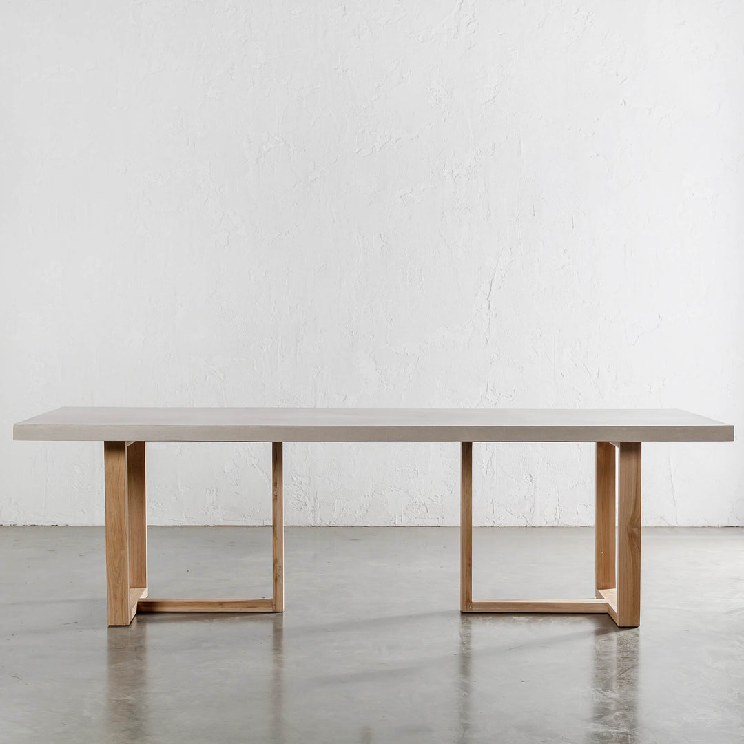 ARIA HALMSTAD DINING TABLE  |  SAHARA CIMENT + TEAK LEGS UNSTYLED