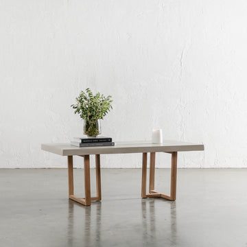 ARIA HALMSTAD COFFEE TABLE | SAHARA CIMENT + TEAK LEGS | 120CM  |  MEASUREMENTS