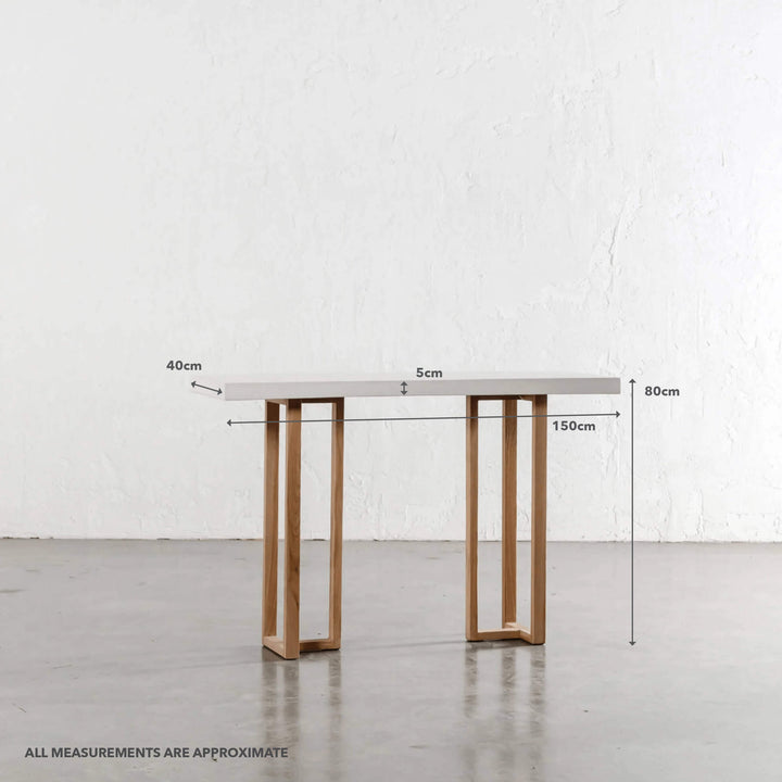 ARIA HALMSTAD HALL TABLE | BIANCO CIMENT + TEAK LEGS | 150CM