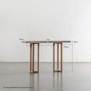 ARIA HALMSTAD HALL TABLE | SAHARA CIMENT + TEAK LEGS | 120CM  |  MEASUREMENTS