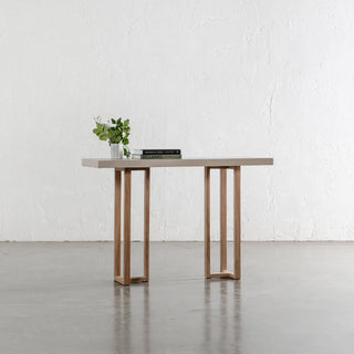 ARIA HALMSTAD HALL TABLE  |  SAHARA CIMENT + TEAK LEGS  |  120CM