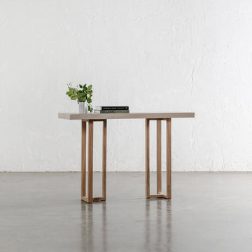 ARIA HALMSTAD HALL TABLE  |  SAHARA CIMENT + TEAK LEGS  |  120CM