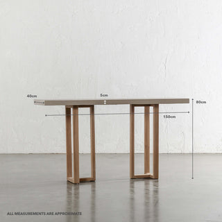 ARIA HALMSTAD HALL TABLE | SAHARA CIMENT + TEAK LEGS | 150CM  |  MEASUREMENTS